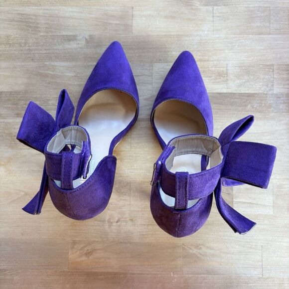 MAIERNISI JESSI Purple Suede point toe Stiletto heel bow knot ankle strap sz 7.5 - Picture 5 of 12